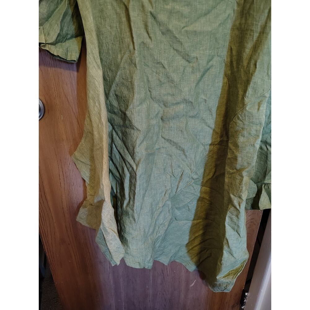 Bryn Walker Green Linen Dress tunic Asymmetrical Hem Lagenlook MidSleeve Loose M - Picture 9 of 11